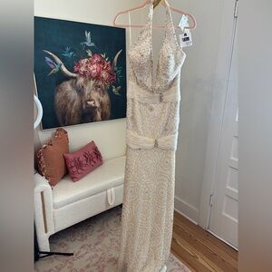 Sherri Hill Cream Halter Prom Dress